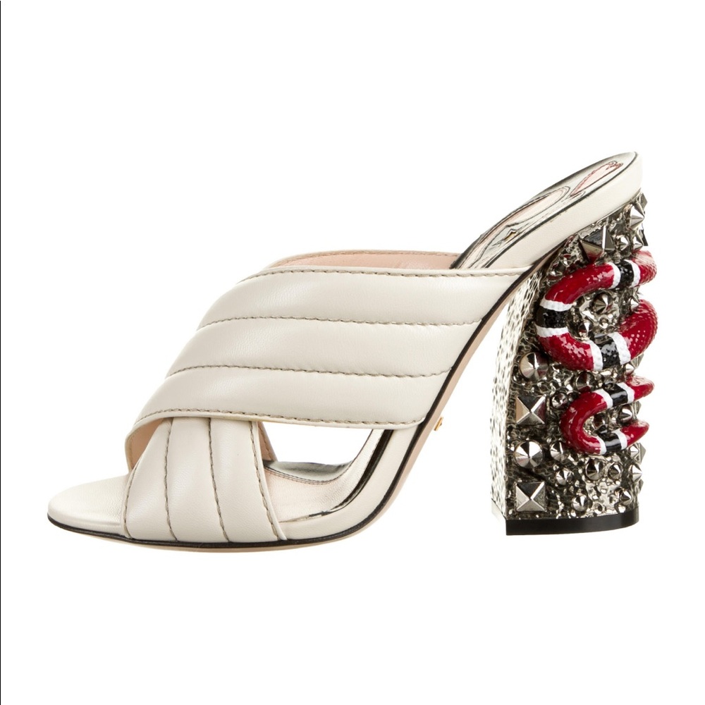 White Gucci webby mules